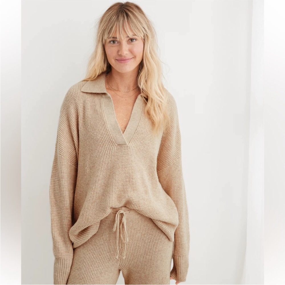 [SOLD] Aerie Waffle Knit Sweater in Camel Tan Size XXL